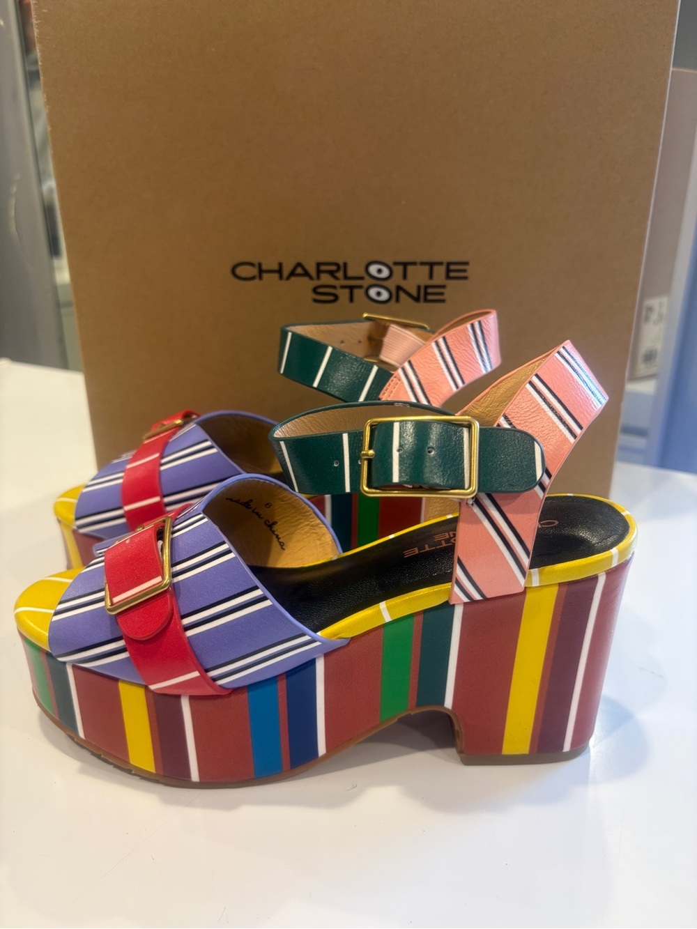 Charlotte Stone Multicolor Striped Platform Sandals